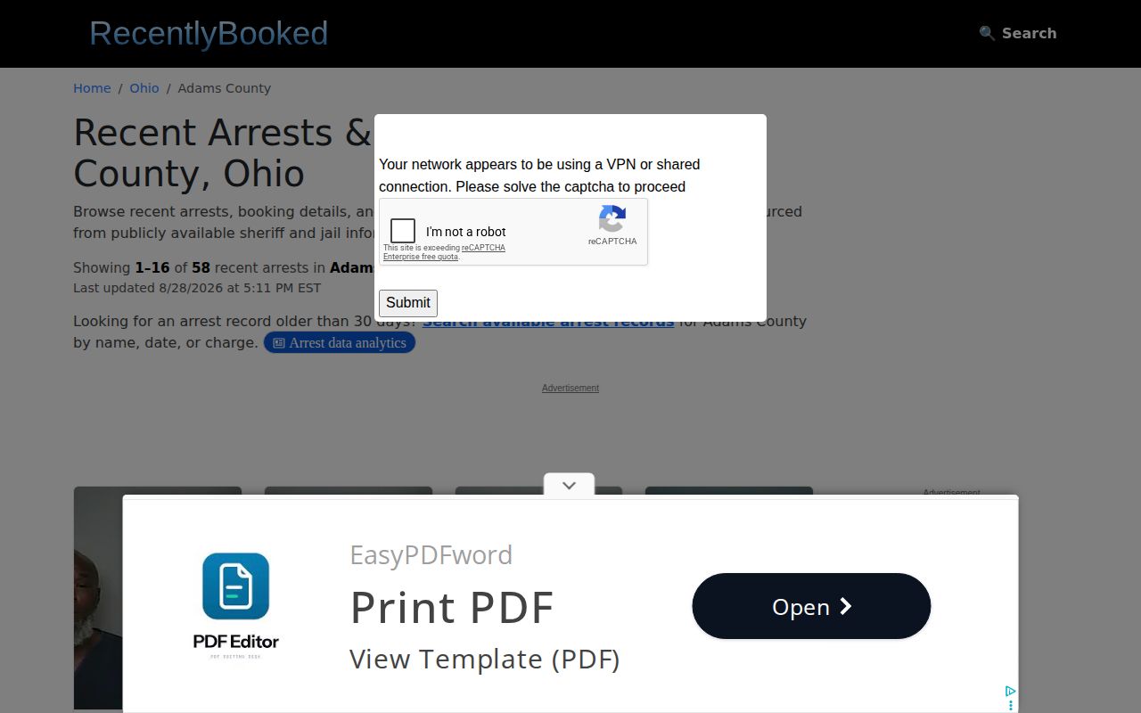 Adams County booking-style secondary index at RecentlyBooked